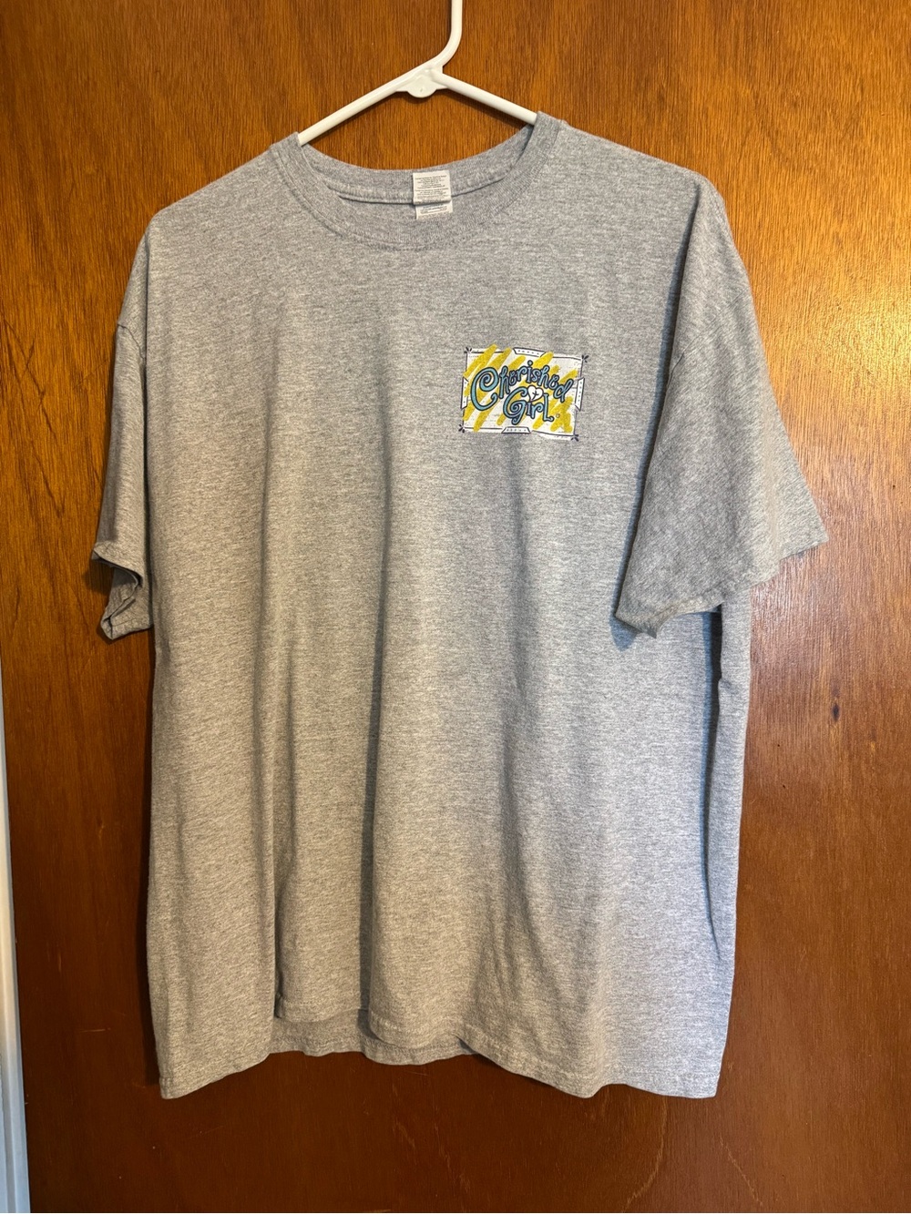 Casual Gray Short-Sleeve Graphic Tee with Pocket Print- owl print on back
